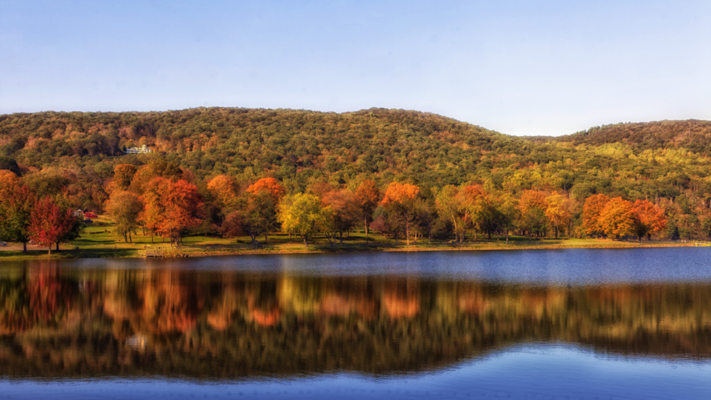 Autumn lake reflection in Connecticut
